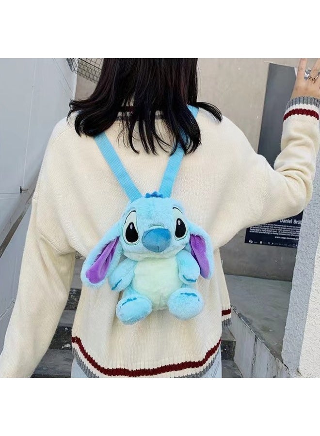 ستيتش حقيبة ظهر من القطيفة، دمية كرتونية، حقيبة ظهر مدرسية باللون الأزرق 28 سم - Image 2