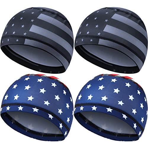 Geyoga 4 Pieces Cooling Skull Cap Sweat Wicking Helmet Liner Running Beanie Cycling Cap Liner for Men Women (Retro Style) - Image 1