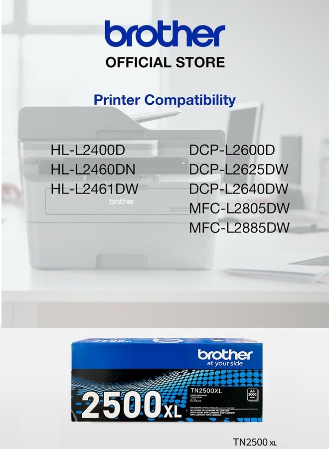 brother Original TN - 2500XL For use HL - L2400D,HL - L2460DN,DCP - L2600D, MFC - L2805DW , MFC - L2885DW Black - Image 3
