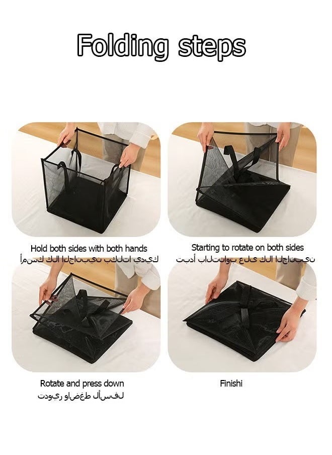Laundry Hamper Bag Collapsible Mesh Laundry Hamper Foldable Laundry Basket Square Washing Storage Mesh Basket with Handle (Black, 1 Layer)