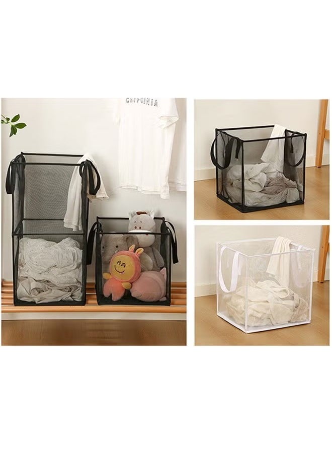 Laundry Hamper Bag Collapsible Mesh Laundry Hamper Foldable Laundry Basket Square Washing Storage Mesh Basket with Handle (Black, 1 Layer)