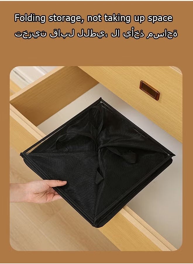 Laundry Hamper Bag Collapsible Mesh Laundry Hamper Foldable Laundry Basket Square Washing Storage Mesh Basket with Handle (Black, 1 Layer)