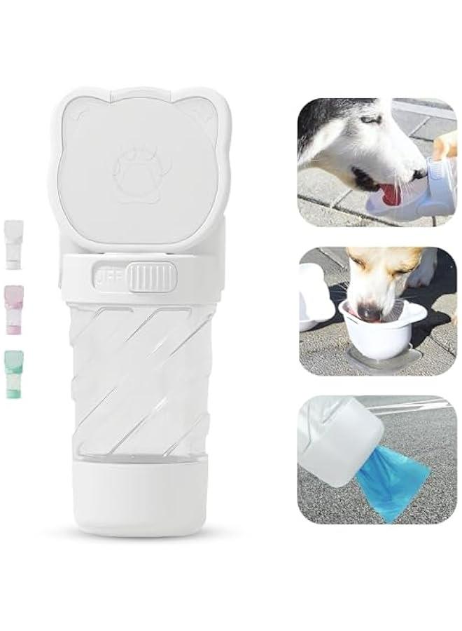 زجاجة الماء للكلاب الصغيرة - زجاجة بحجم 12 أونصة مع حاوية للطعام، زجاجة سفر، وعاء محمول لتوزيع مياه الحيوانات الأليفة، لوازم لطيفة، مستلزمات رائعة للكلاب (أبيض) - Image 1