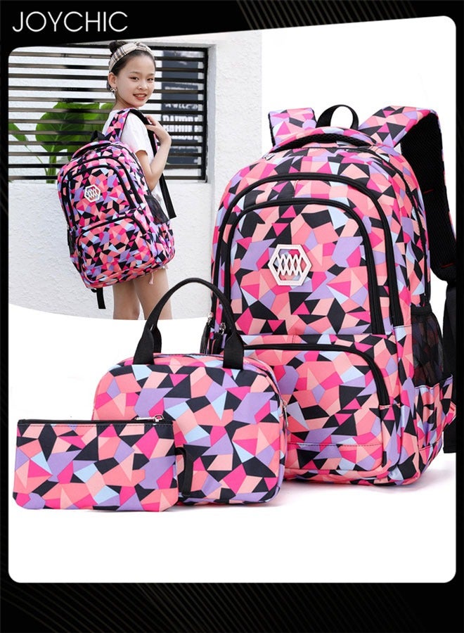 Joychic 3-Piece Colorful School Backpack Set Portable Large Capacity School Bag Set  with Lunch Bag and Pencil Case  for Primary Junior High Students - Image 1