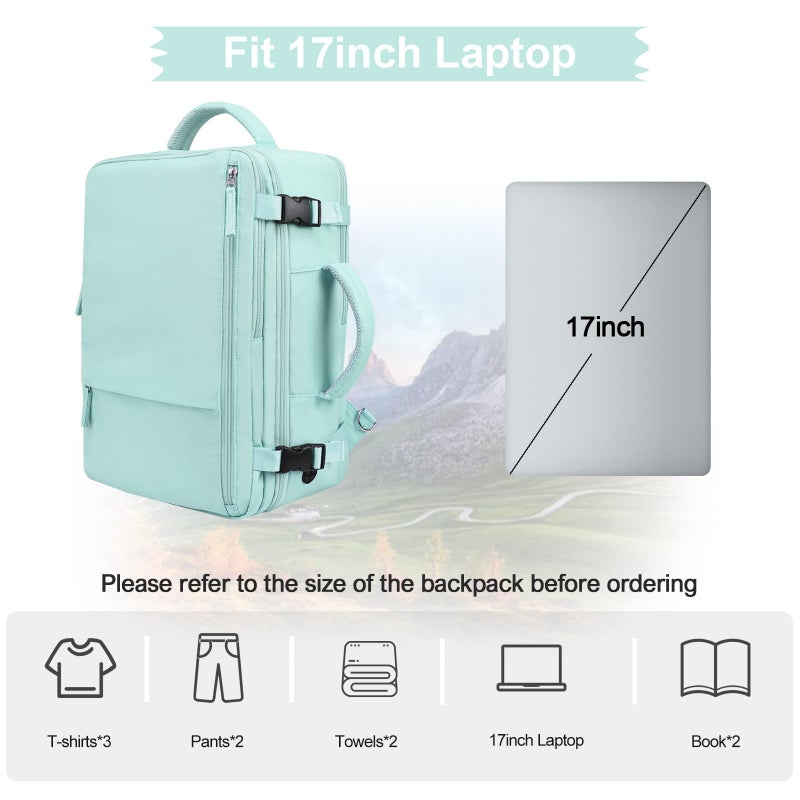 Hanples Large Travel Backpack for Women as Person Item Flight Approved, 35L Carry on Backpack, 17 Inch Laptop Backpack, Waterproof Backpack,Casual Bag with 2 Toiletry Bags (Mint Green) - Image 4