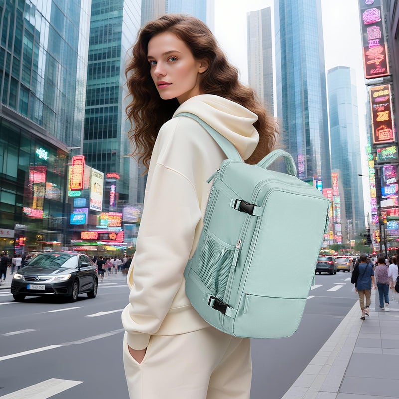 Hanples Large Travel Backpack for Women as Person Item Flight Approved, 35L Carry on Backpack, 17 Inch Laptop Backpack, Waterproof Backpack,Casual Bag with 2 Toiletry Bags (Mint Green) - Image 2