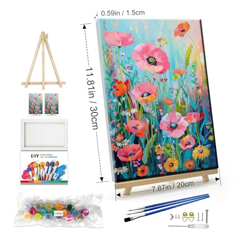 JOOZ Flower Paint by Number for Adults with Easel Paint by Numbers Kit with Frame for Adults Beginners on Canvas DIY Acrylic Painting Kit for Home Decor Gift 7.87x11.81 Inch - Image 2