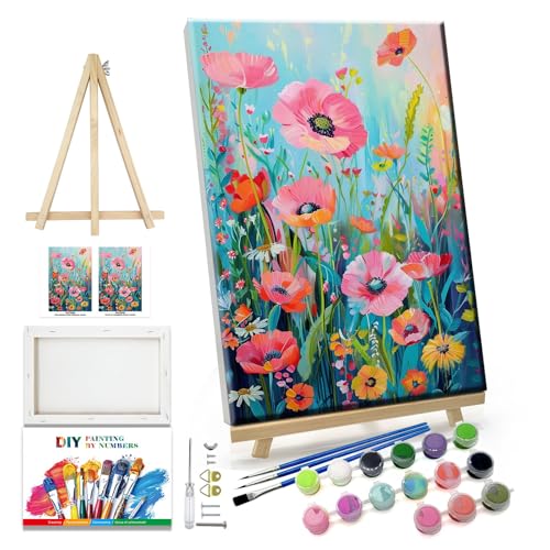 JOOZ Flower Paint by Number for Adults with Easel Paint by Numbers Kit with Frame for Adults Beginners on Canvas DIY Acrylic Painting Kit for Home Decor Gift 7.87x11.81 Inch - Image 1