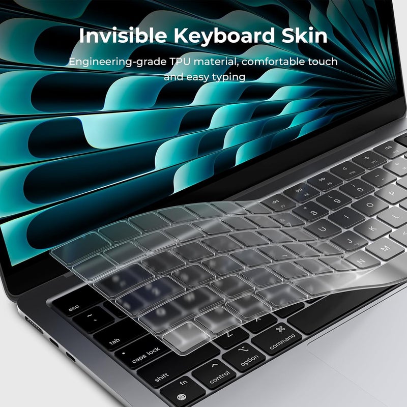 غطاء لوحة المفاتيح المتوافق مع MacBook Neo 13 بوصة 2026، وMacBook Air M5 M4 M3 M2 13.6/15 بوصة 2026-2021، وMacBook Pro 14/16 M5 M4 M3 M2 M1 Pro/Max، ملحقات الكمبيوتر المحمول غطاء واقٍ للوحة المفاتيح (تخطيط الولايات المتحدة) - TPU شفاف - Image 3