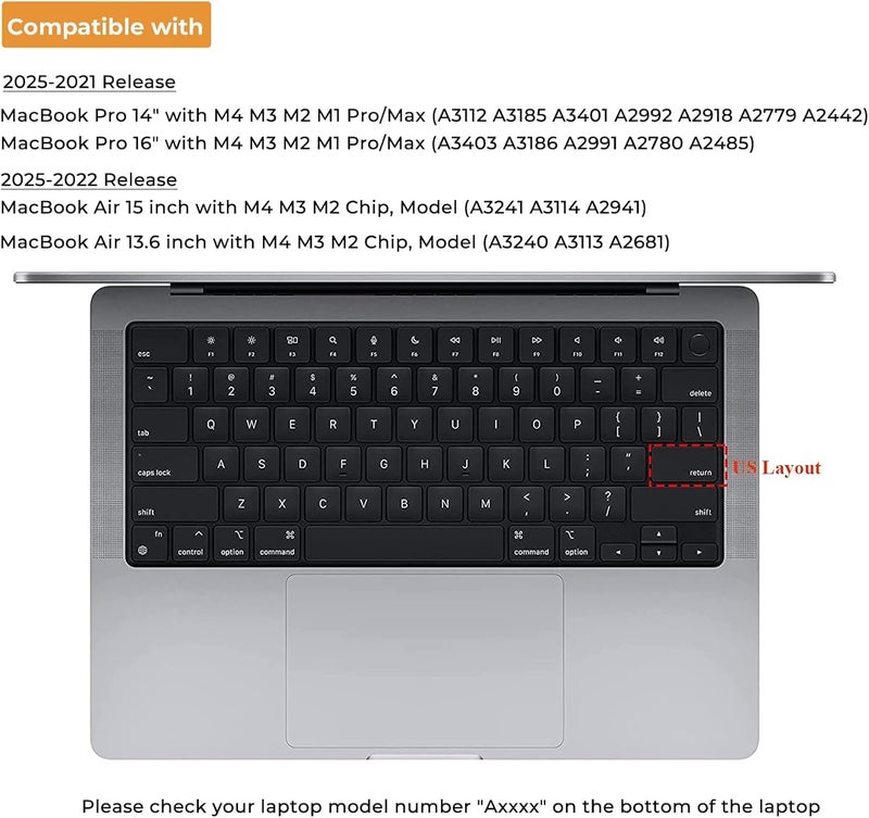 غطاء لوحة المفاتيح المتوافق مع MacBook Neo 13 بوصة 2026، وMacBook Air M5 M4 M3 M2 13.6/15 بوصة 2026-2021، وMacBook Pro 14/16 M5 M4 M3 M2 M1 Pro/Max، ملحقات الكمبيوتر المحمول غطاء واقٍ للوحة المفاتيح (تخطيط الولايات المتحدة) - TPU شفاف - Image 2