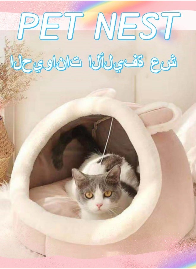 Generic - Cartoon Pet Bed Indoor Semi Enclosed Cat Bed Washable Cave Small Cat House With Toy Ball Warm Soft Indoor Cat Bed Cave Detachable Cat House Pet House (Pink Rabbit L)) - Image 1