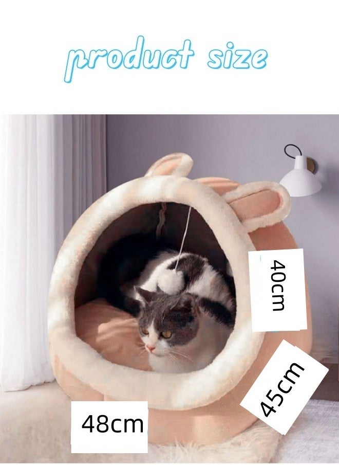 Generic - Cartoon Pet Bed Indoor Semi Enclosed Cat Bed Washable Cave Small Cat House With Toy Ball Warm Soft Indoor Cat Bed Cave Detachable Cat House Pet House (Pink Rabbit L)) - Image 1