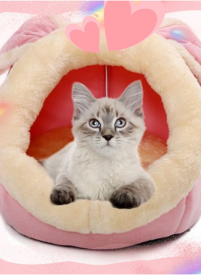 Generic - Cartoon Pet Bed Indoor Semi Enclosed Cat Bed Washable Cave Small Cat House With Toy Ball Warm Soft Indoor Cat Bed Cave Detachable Cat House Pet House (Pink Rabbit L)) - Image 1