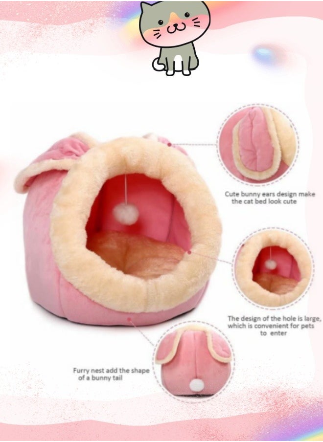Generic - Cartoon Pet Bed Indoor Semi Enclosed Cat Bed Washable Cave Small Cat House With Toy Ball Warm Soft Indoor Cat Bed Cave Detachable Cat House Pet House (Pink Rabbit L)) - Image 1