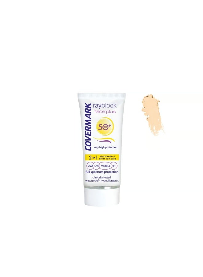 Covermark Rayblock Face Plus Tinted Cream Dry/Sensitive 2-In-1 Sunscreen SPF50+ Light Beige 50ml - Image 1