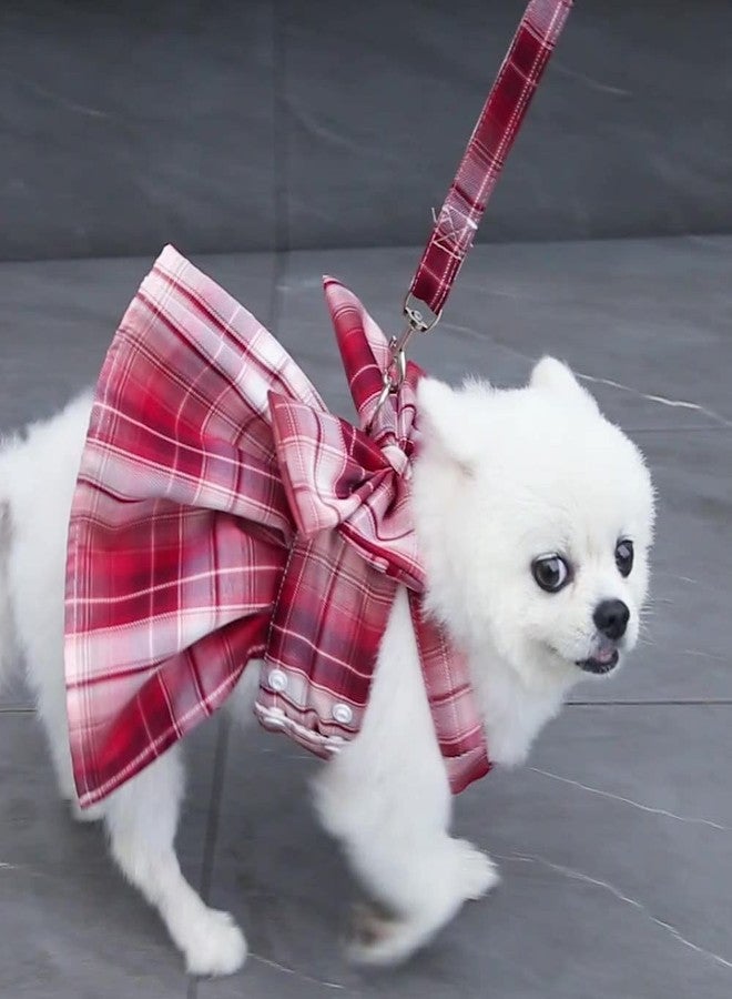 PETANGEL Plaid Dog Dress Bow Tie Harness Leash Set Harness Dress for Small Dogs,D Ring Outfits for Pet Skirt Doggy Puppies Harness Vest Outdoor for Small Dogs (Size: 2XL, Adjustable Bust: 55cm) - Image 5