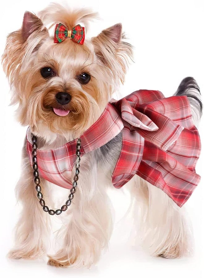 PETANGEL Plaid Dog Dress Bow Tie Harness Leash Set Harness Dress for Small Dogs,D Ring Outfits for Pet Skirt Doggy Puppies Harness Vest Outdoor for Small Dogs (Size: 2XL, Adjustable Bust: 55cm) - Image 2