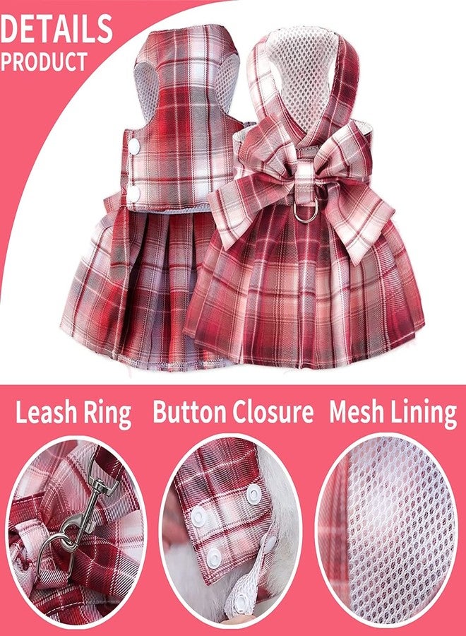 PETANGEL Plaid Dog Dress Bow Tie Harness Leash Set Harness Dress for Small Dogs,D Ring Outfits for Pet Skirt Doggy Puppies Harness Vest Outdoor for Small Dogs (Size: 2XL, Adjustable Bust: 55cm) - Image 4