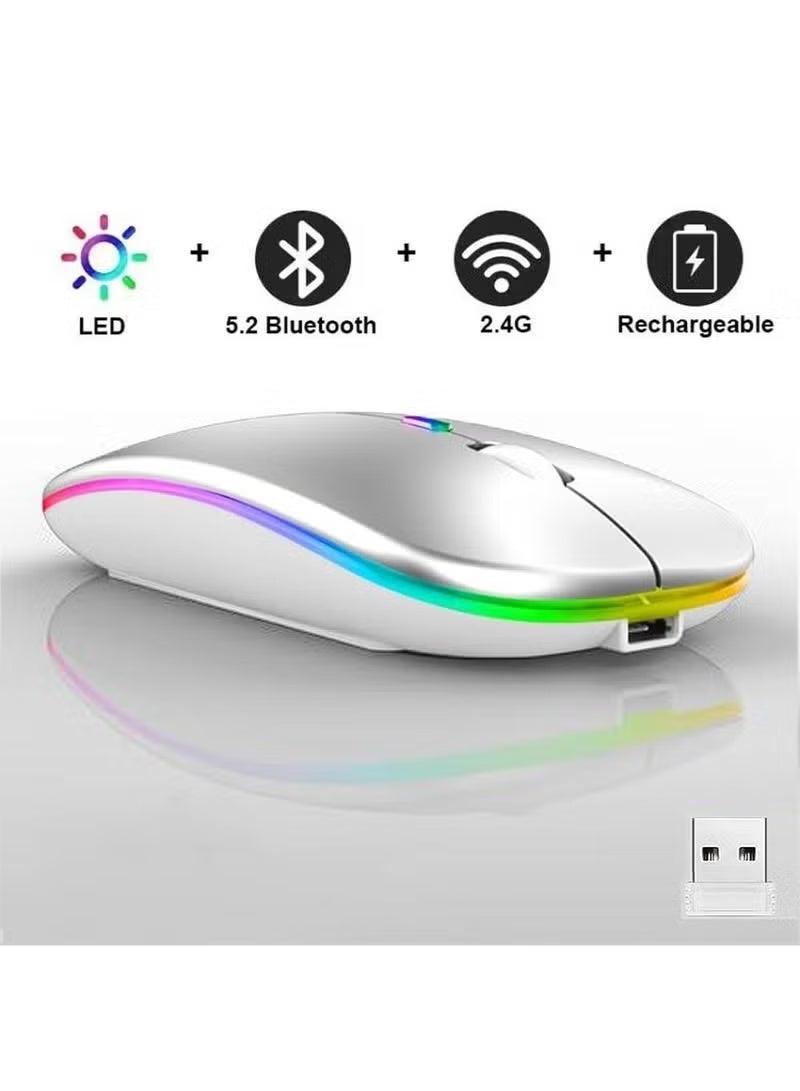 ماوس لاسلكي LED قابل لإعادة الشحن، ماوس صامت رفيع 2.4 جيجاهرتز، ماوس مكتب بصري محمول مع مستقبل USB وType-C لأجهزة الكمبيوتر المحمولة والكمبيوتر الشخصي والكمبيوتر المحمول والكمبيوتر المكتبي - Image 3