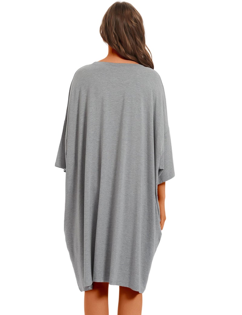 KFUBUO Oversized Pajamas Dress Shirts for Women Plus Size Nightgowns Sleep T Short Sleeves Sleepwear With Pocket Fit Maternity Fit S-5XL - Image 2