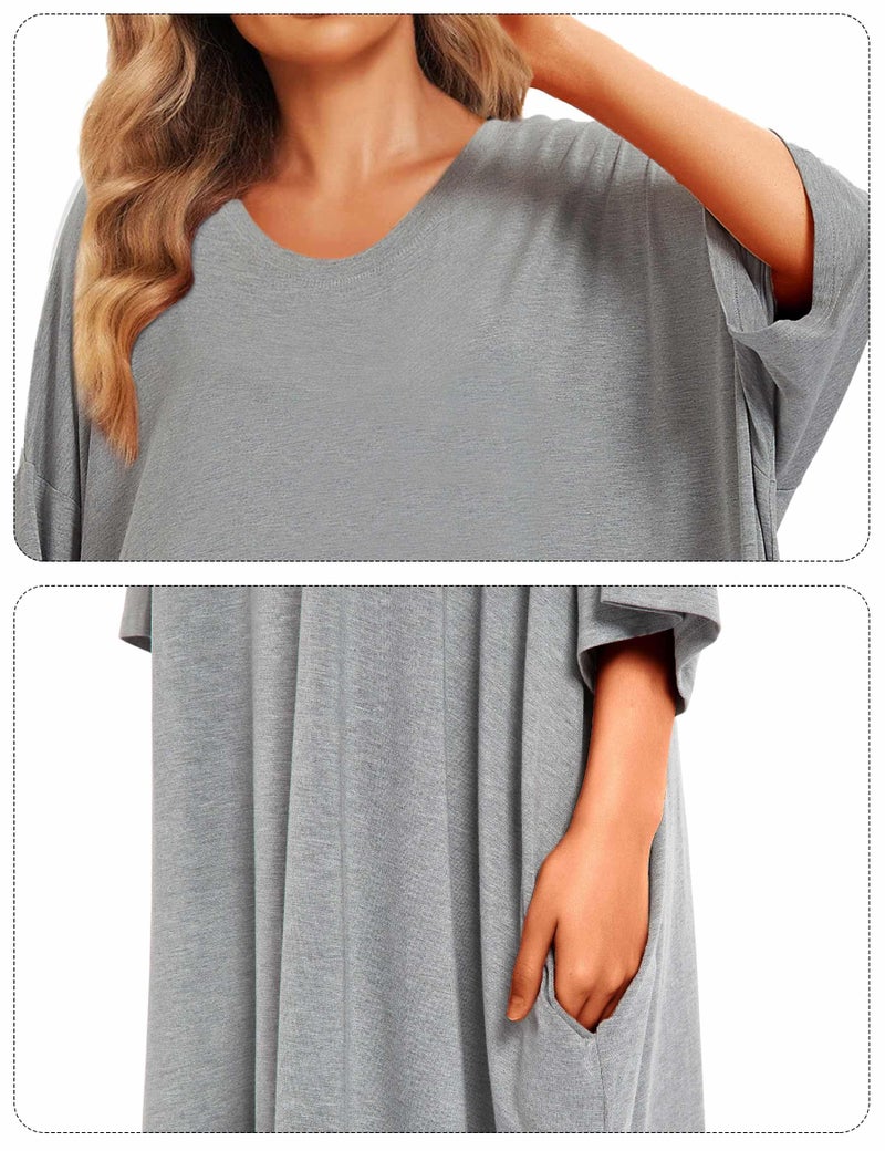 KFUBUO Oversized Pajamas Dress Shirts for Women Plus Size Nightgowns Sleep T Short Sleeves Sleepwear With Pocket Fit Maternity Fit S-5XL - Image 4