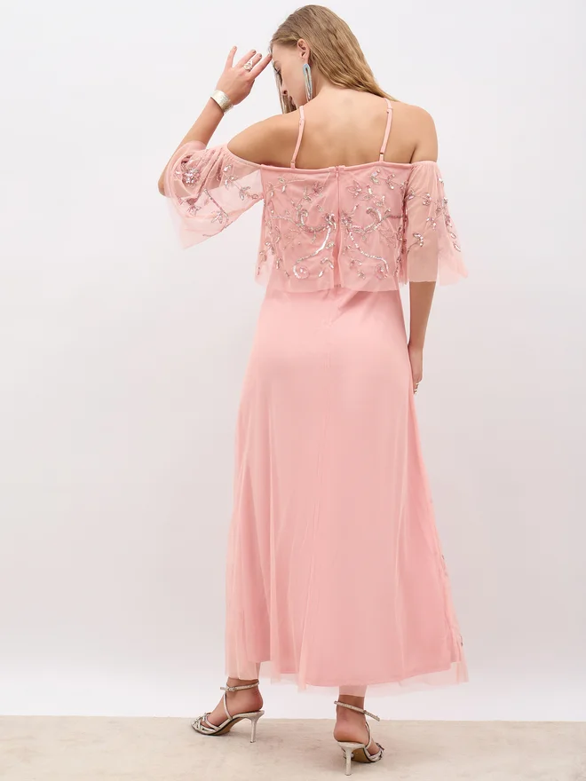 Styli Embroidered Tulle Maxi Dress