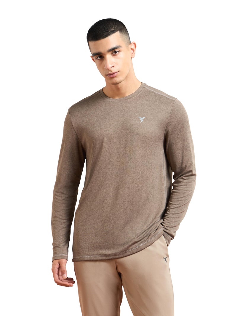 TECHNOSPORT Mens Slim Fit Self-Design Full Sleeve T-Shirt for Sports, Gym and Running - (MTOR47SGM_Stone Grey_XL) - Image 1