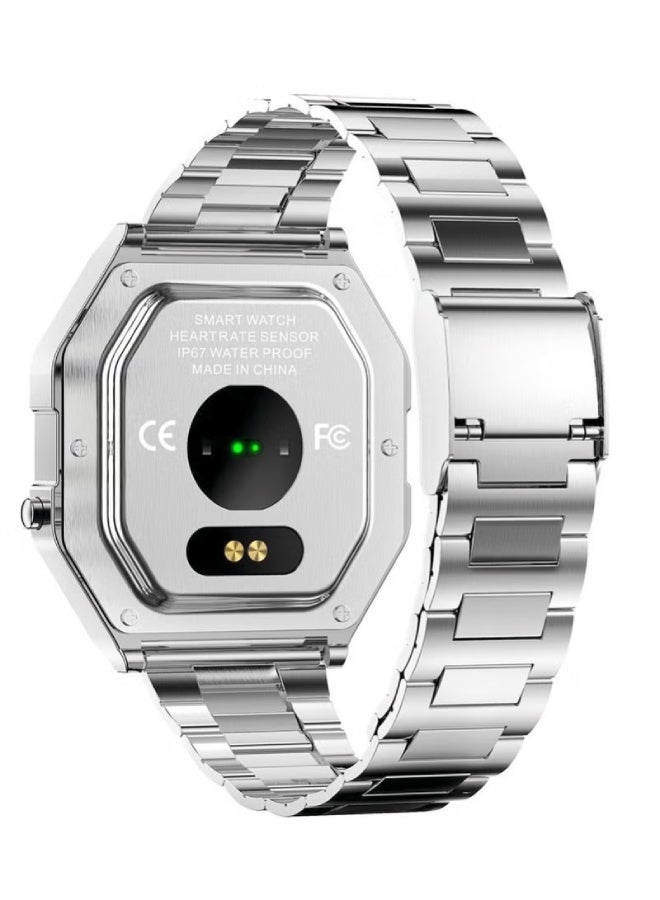 AROAQ KW18 Men Smart Watch with Stainless Steel Strap – IP67 Waterproof, BP & SpO2 Monitor, Heart Rate, GPS, Multi-Sports, Bluetooth 5.0 for Android & iOS - Silver - Image 4