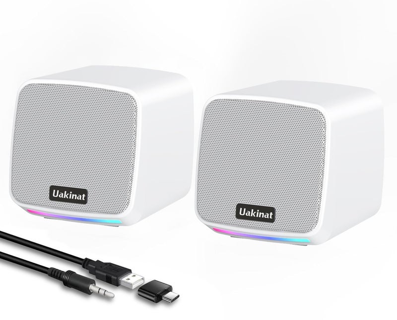 Uakinat Computer Speakers,Computer Speakers for Desktop PC,Desktop Speakers,USB Powered 3.5mm Aux Speaker for PC,Laptop,Tablet,Phone(White) - Image 1