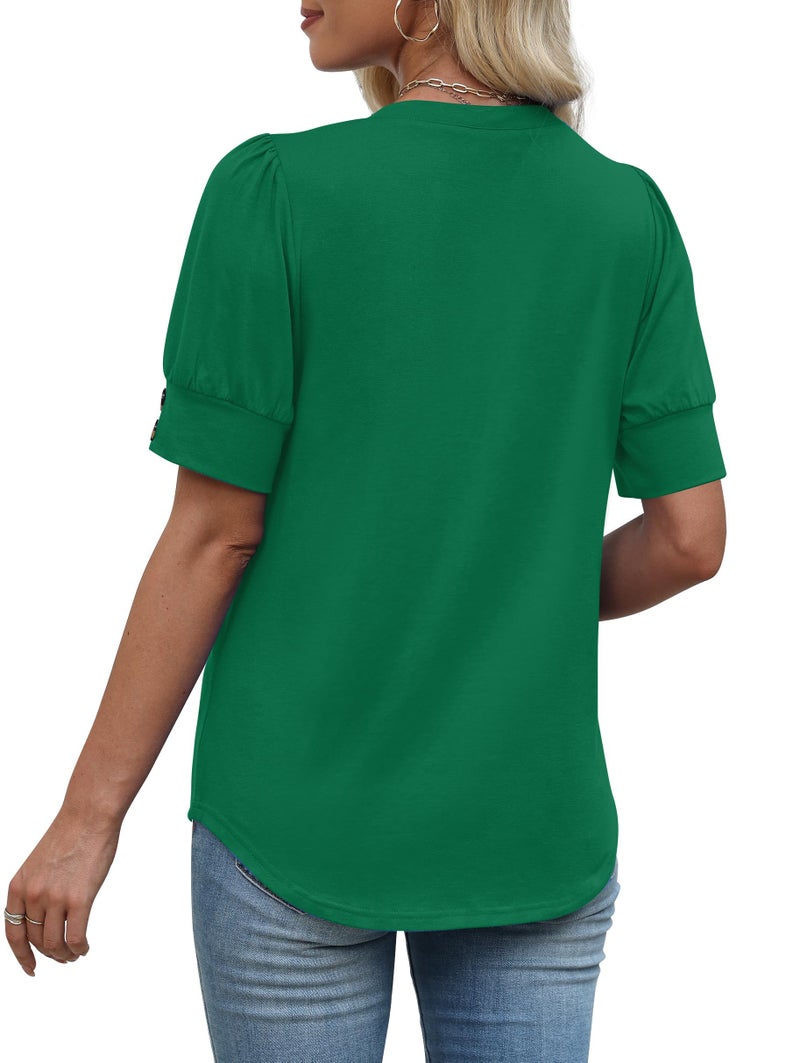 OFEEFAN St. Patrick's Day Shirt Womens Tops Short Sleeve Shirts Plus Size Summer Clothes Christmas Thanksgiving Outfits Dressy Casual Blouses Green L - Image 5