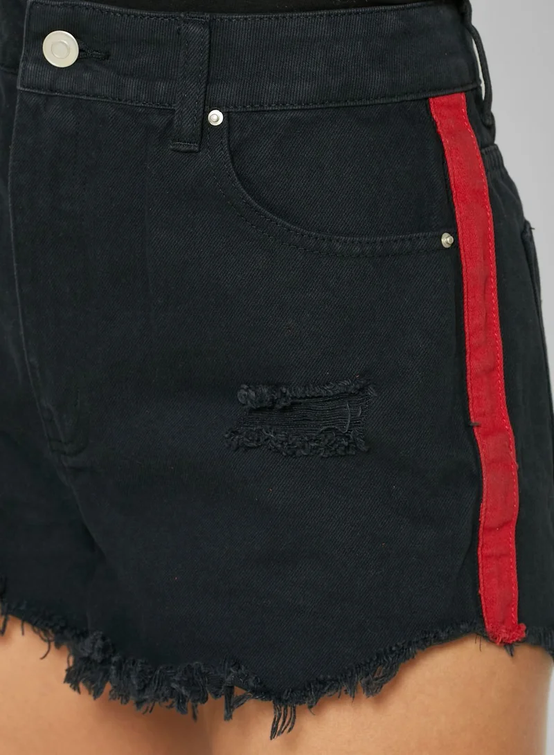 FOREVER 21 Side Stripe Distressed Denim Shorts