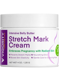 VIGORITY Stretch Mark Cream for Pregnant Women: Stretch Mark Treatment for Pregnancy - Belly Butter For Pregnant Women - Massage Lotion To Prevent And Repair Maternity Stretch Marks Scar - 4 Oz  - Image 1