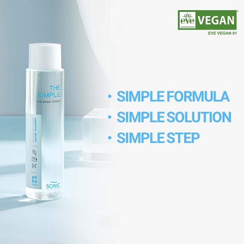 SCINIC The Simple Calming Toner, pH 5.5, 4.90 fl oz (145 ml) | Vegan Face Astringent for Sensitive and Irritated Skin | Fresh Watery Texture | PH-Balanced Mild Toner | Korean Skincare - Image 2