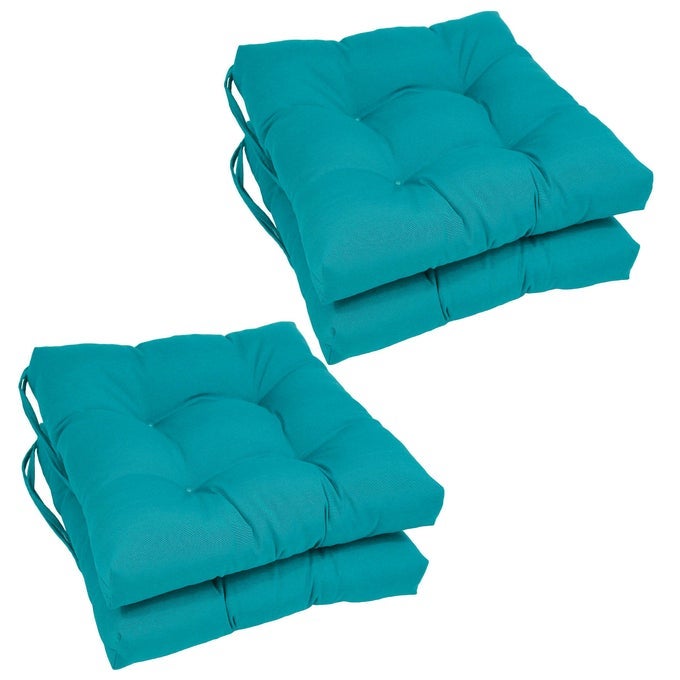 SOLID TWILL SQUARE TUFTED CHAIR CUSHIONS SET OF 4 16 AQUA BLUE