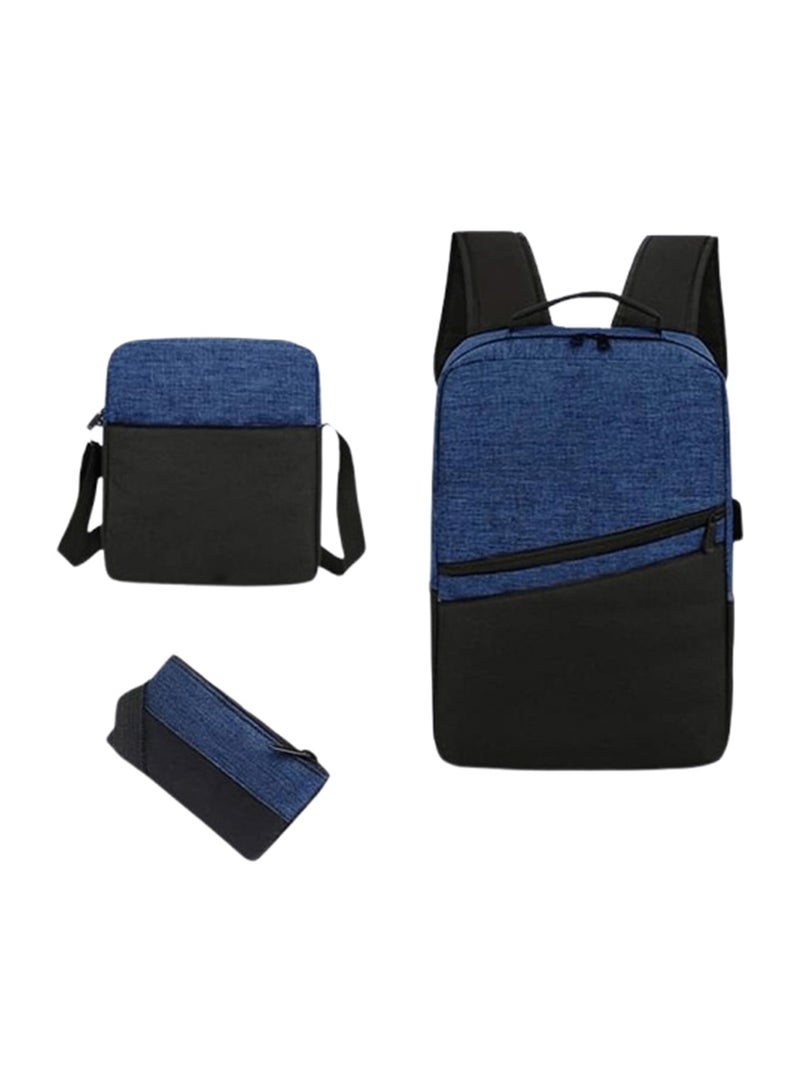 3 Pieces Smart Laptop School Travel Backpack Set Navy - Image 2