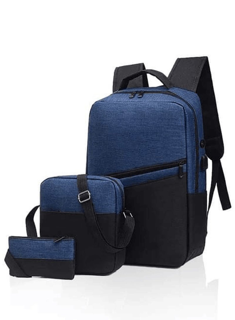 3 Pieces Smart Laptop School Travel Backpack Set Navy - Image 1