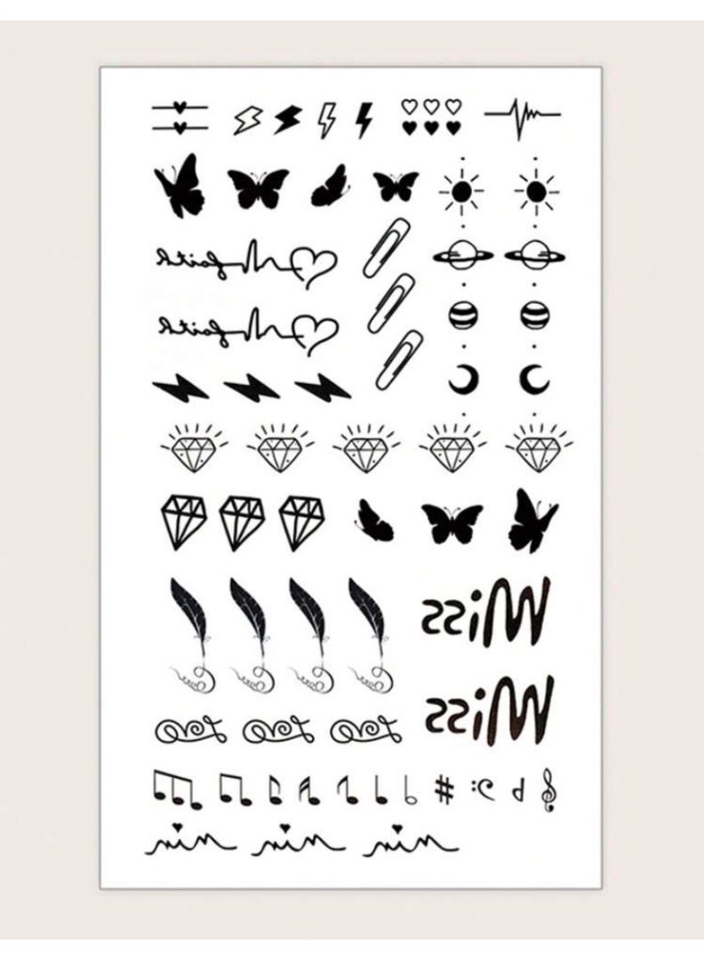 Tuline Y2K Temporary Tattoo Sticker Butterfly Feather Music Note Diamond Mini Waterproof Tattoo For Finger Ear Neck Women - Image 5