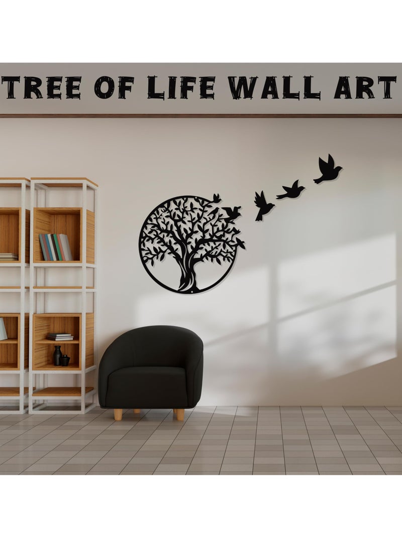 Mijioceon Tree of Life Metal Wall Art Decor Wall Hanging Family Tree Wall Decor Garden Sculptures for Living Room Bedroom Office 30 x 30 cm, Black - Image 2