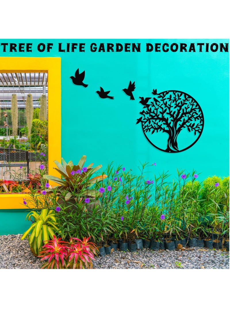 Mijioceon Tree of Life Metal Wall Art Decor Wall Hanging Family Tree Wall Decor Garden Sculptures for Living Room Bedroom Office 30 x 30 cm, Black - Image 3