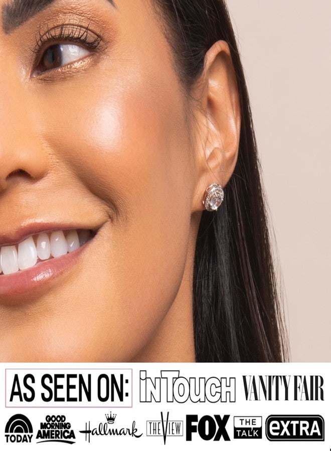 Cate & Chloe Mariah 18k White Gold Halo Stud Earrings with Round Cut Simulated Diamond Crystals, Elegant Jewelry for Women, Gift for Her - Image 3