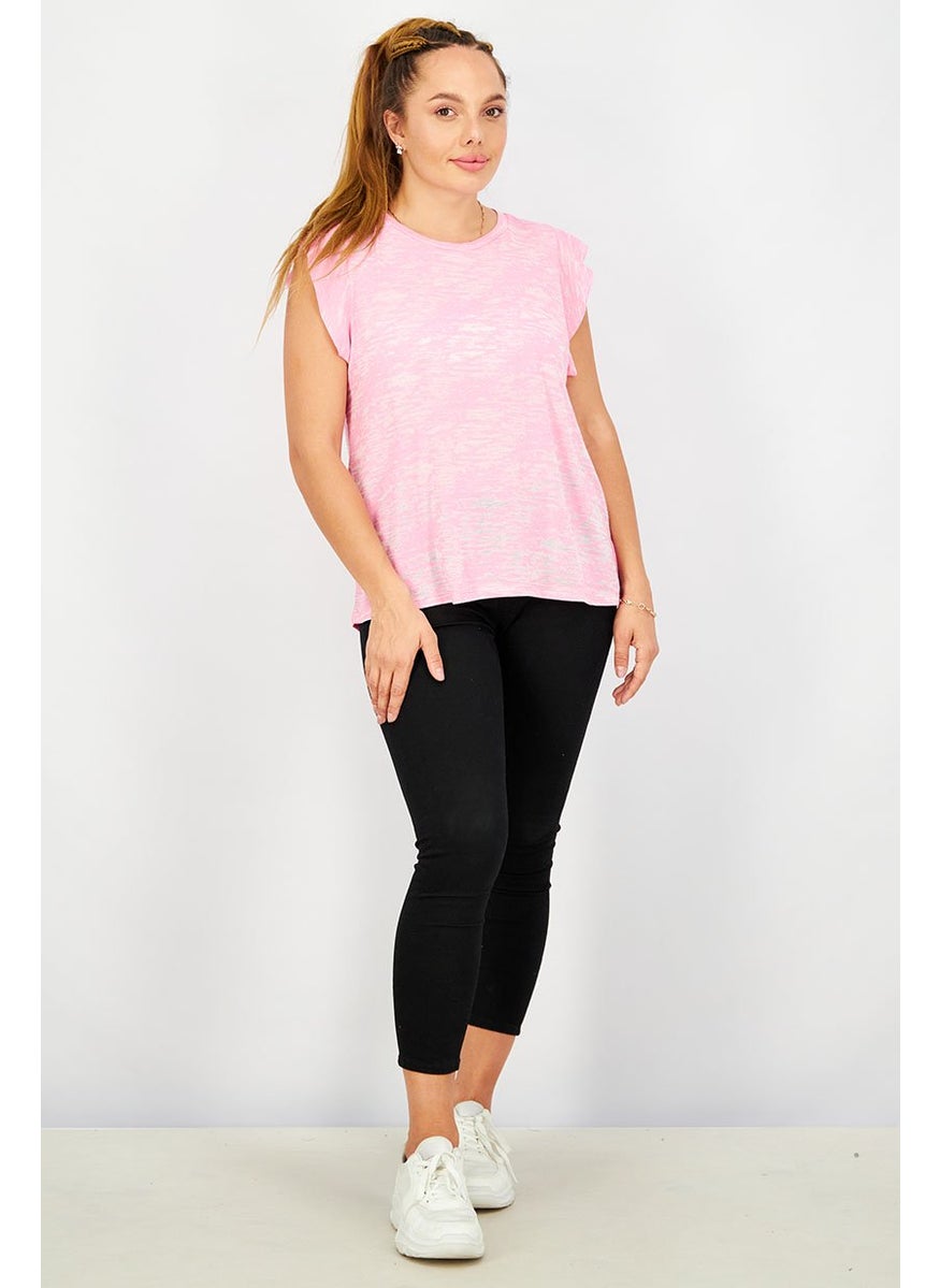 Betsey Johnson - Women Round Neckline Ruffle Sleeve Tie Dye Top, Pink - Image 1