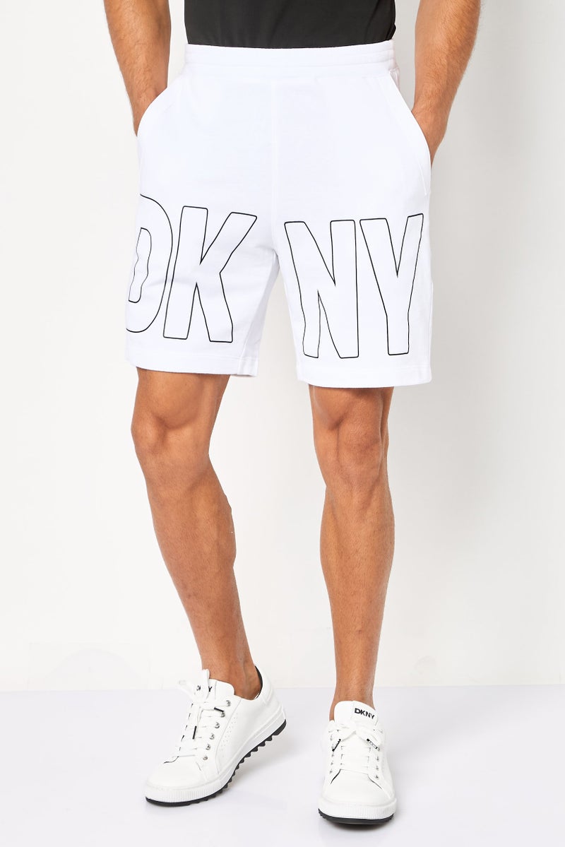 DKNY Men Regular Fit Brand Logo Basic Shorts, White - Image 1