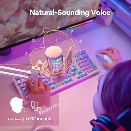 MAONO USB Gaming Microphone with Noise Cancellation, Computer PC Condenser Mic with RGB Light, Mute, Gain, Monitoring for Streaming, Podcast, YouTube, Twitch, Discord, PS5/4, GamerWave DGM20S Pink - Image 3