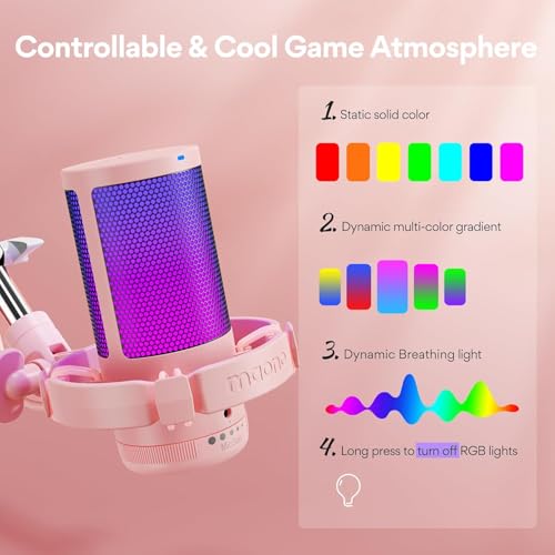 MAONO USB Gaming Microphone with Noise Cancellation, Computer PC Condenser Mic with RGB Light, Mute, Gain, Monitoring for Streaming, Podcast, YouTube, Twitch, Discord, PS5/4, GamerWave DGM20S Pink - Image 4