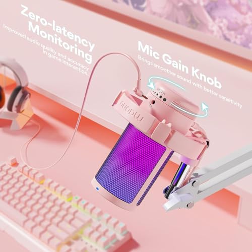 MAONO USB Gaming Microphone with Noise Cancellation, Computer PC Condenser Mic with RGB Light, Mute, Gain, Monitoring for Streaming, Podcast, YouTube, Twitch, Discord, PS5/4, GamerWave DGM20S Pink - Image 5