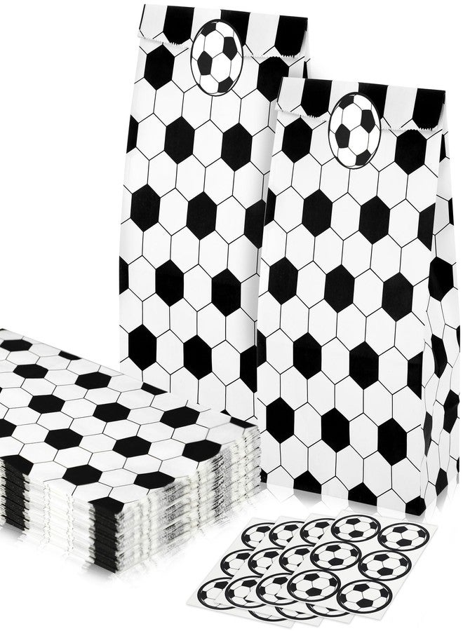 Maniaacer 24 Pcs Soccer Party Bags with Stickers Soccers Goodie Bags Snack Bag Soccers Print Candy Treat Paper Gift Bag for Soccer Birthday Sports Theme Event Party Supplies - Image 1