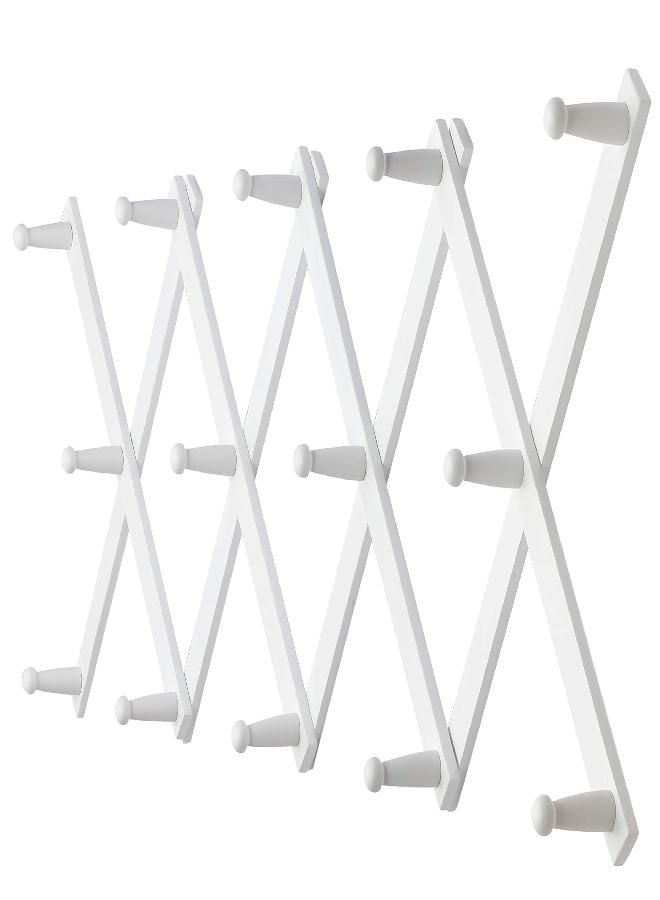 Dseap Dseap Accordian Wall Hanger: 16” High Wooden Wall Expandable Coat Rack, Hat Rack Holder, Accordion Hook for Baseball Caps, Coats, Mugs, 13 Peg Hooks, White  - Image 2