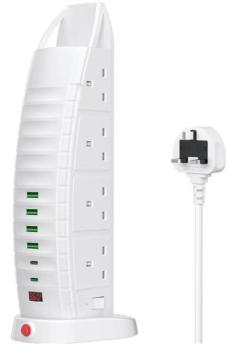 Tower Extension Lead with USB – 8 Way Outlets & 6 USB Ports (2 Type-C, 4 USB) – 3.6A Vertical Power Strip with 2M Cable - Image 1