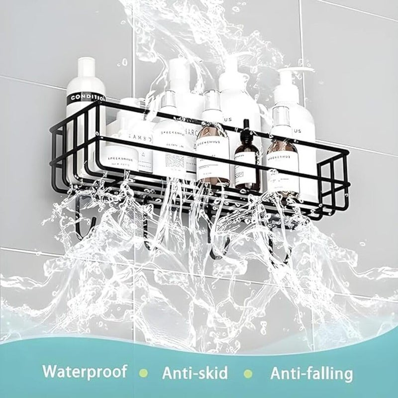 DUDSCOG Stainless Steel Bathroom Shelf with 4 Hooks - Self-Adhesive Wall-Mounted Organizer for Towels, Space-Saving Elegant Design for Bathroom Storage - Image 4
