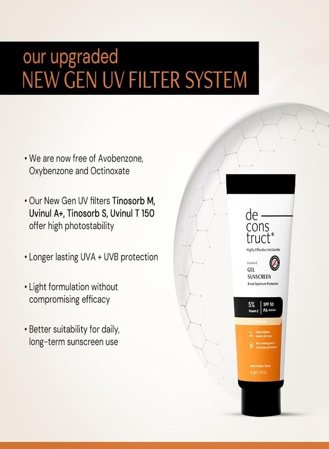 Deconstruct 5% Vitamin C Gel Sunscreen for Oily Skin SPF 50 PA++++ | Brightens Skin Tone | New Gen UV Filters | Lightweight & Non-greasy | In vivo tested | For Men & Women - 50g - Image 2